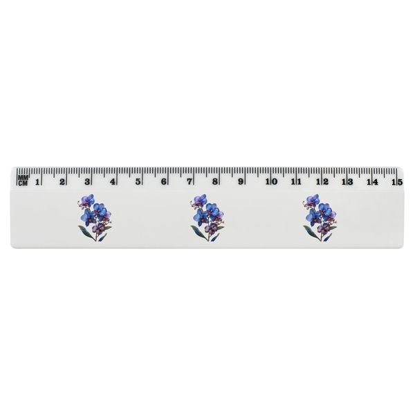 'Blue Orchids' 15cm (6 Inch) White Plastic Ruler (RL00086399)