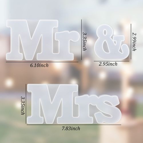 WANDIC Mr & Mrs Resin Silicone Mold, Set of 3 Mr&Mrs Word Sign Molds Epoxy Resin Letters Molds for Wedding Party Home Table Decor