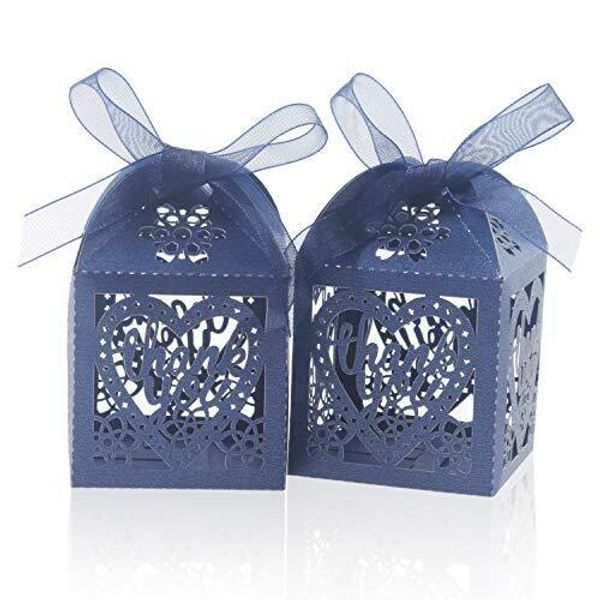 Laser Cut Boxes, 100pcs Thank You Gift Boxes Wedding 100 Count (Pack of 1) Navy