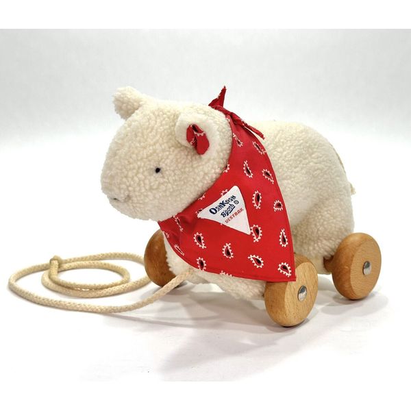 Rare OshKosh Osh Kosh B'Gosh Eden Lamb Plush on Wooden Wheels Pull Along Toy