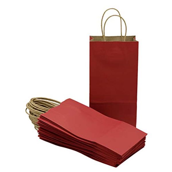 Creative Hobbies® Small Paper Gift Handle Bags - 5.25" x 3" x 8.5" Size, Deep Red | Perfect for Parties, Weddings, Favors & More | 24 Piece Pack