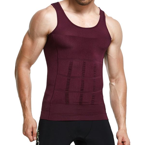 GKVK Mens Slimming Body Shaper Vest Shirt Abs Abdomen Slim, Purple, L(chest size 96cm-101cm/38inches-40inches)