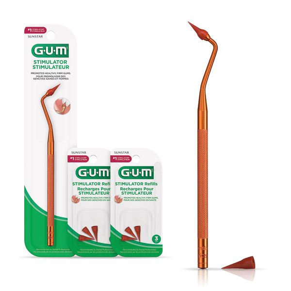 GUM Stimulator Permanent Handle - Long Handled Massager (Handle + 2 Refill Packs)