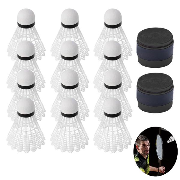 DALAETUS 14 Pcs Badminton Shuttlecocks Set, Durable Plastic Shuttlecocks, Racquet Grip Tape for Tennis Badminton, Shuttlecocks for Beginner, Indoor Outdoor Sports