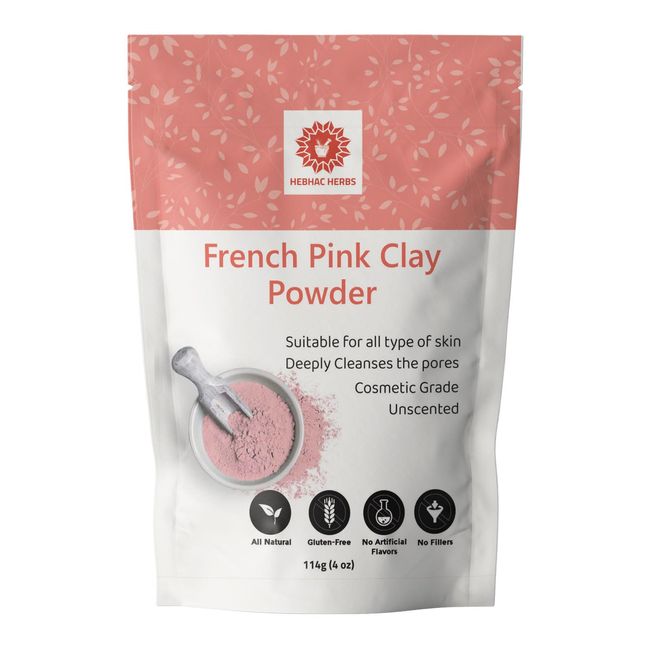 Hebhac Herbs French Pink Clay Powder | Pink Clay powder for Soap Making | Clay powder for Face Masks, Soaps etc (114g (4oz))