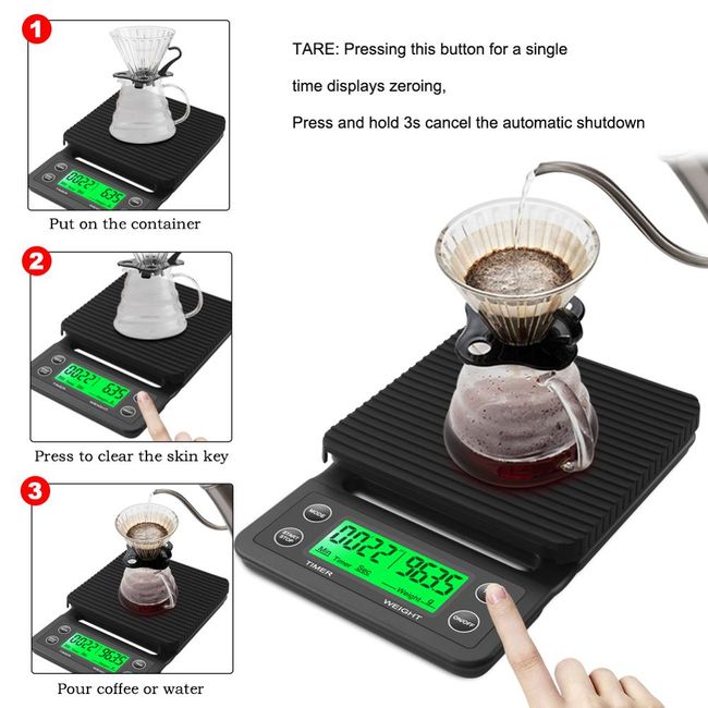 Mini Coffee Scale w/Timer USB Rechargeable 3kg/0.1g Digital Scale oz/ml/g  Units