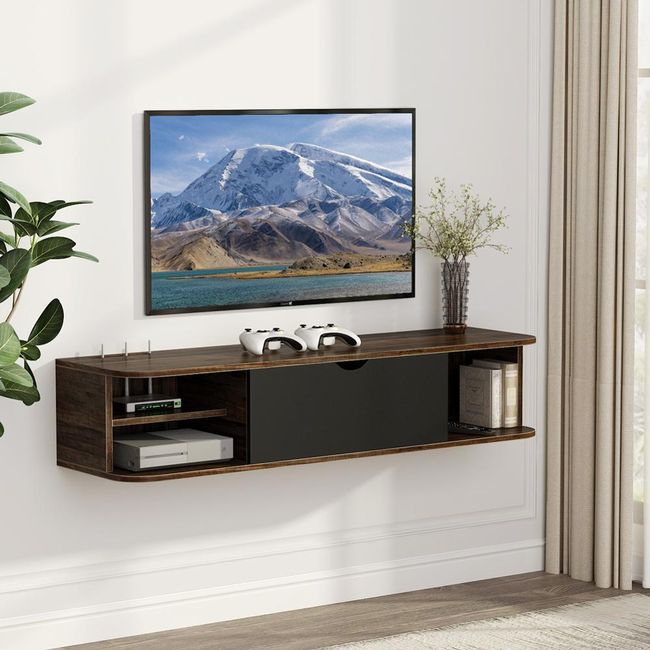 Tribesigns Rustic Wall Mounted Media Console with Door, Floating TV Shelf TV Stand 43.3x13x9.8 inch