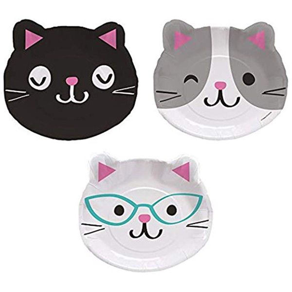Creative Converting 328704 Cute Cats Shaped Paper Dinner Plates - 8 Pcs Multicolor, 8" x 9"