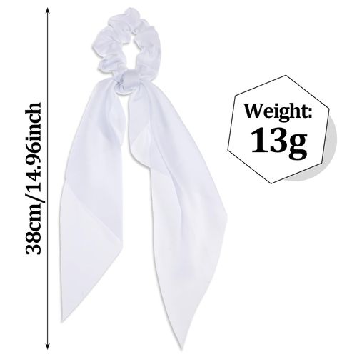 Mabor 2 Pcs Knotted Bow Hair Ties Satin Hair Scrunchie with Bow Hair Scarf with Tail Hair Scrunchies Elastic Hair Scarf Ponytail Holder for Women and Girls,White