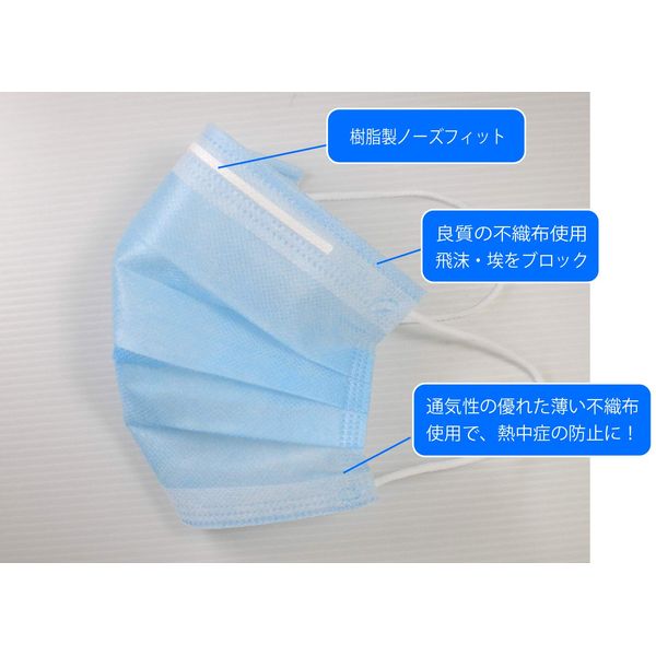 Tokunaga Electric Double Layer Non-Woven Mask Disposable Mask Made in Nagano Prefecture (Blue 50 Sheets)