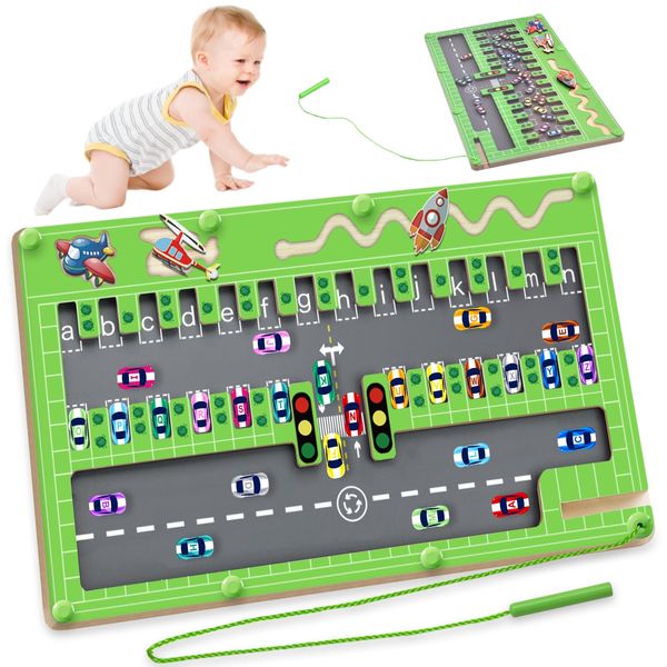 2 in1 Magnetic Alphabet Maze，Toddler Fine Motor Skills Toys，Montessori Wooden Puzzle Board，Preschool Learning Activities sensory Toys,Learning Matching Alphabet Toys for for Boys Girls 3-5 Years Old