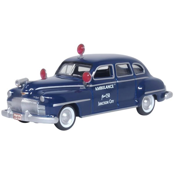 Oxford Diecast 1946 DeSoto Suburban Ambulance Dark Blue Junction City Ambulance 1/87 (HO) Scale Diecast Model Car 87DS46005