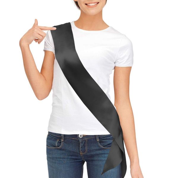 Blank Satin Sash, Plain Sash, Party Decorations, Make Your Own Sash (Black)