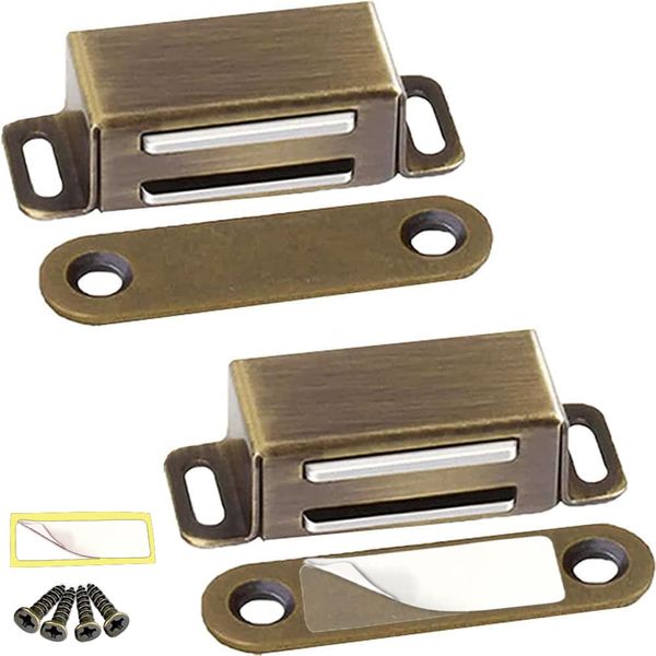 Kitchen Cabinet Magnets Closure CBRIVE® 2 Pack Cabinet Magnetic Catch Cupboard Door Magnets Heavy Duty 15 lbs Metal RV Drawer Latch Closet Closing Stainless Steel Shutter Hardware Closer-Bronze