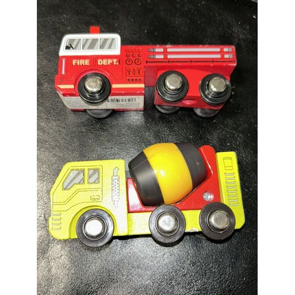 MAISON JOSEPH BATTAT WOODEN CEMENT MIXER AND FIRE ENGINE WOODEN TOYS