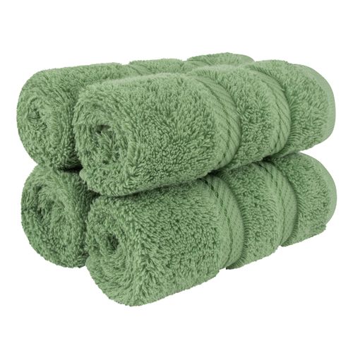 American Soft Linen Luxury Washcloths for Bathroom, 100% Cotton 4 Piece Turkish Wash Cloth Set, 13x13 in Soft Rags for Body and Face, Sage Green Washcloths
