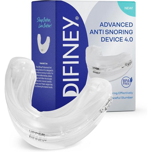 Difiney Advanced Anti Snoring Device 4.0: Anti Snoring Mouthpiece Device Mouth Guard - Effective Anti Snore Solution for Men and Women - Customizable Adjustable Comfortable - Clear