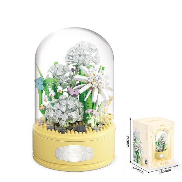 CHDBLOCK Dandelion Rotating Music Box Block Set Flower Blocks Plant Series Rotating Music Box Building Block Set Valentine's Day, Birthday Gift for Girls Boys Couples Adults Kids（660PCS）