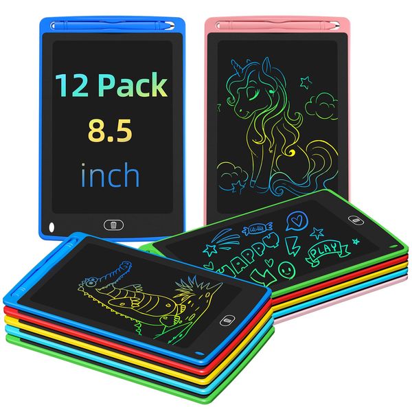 12 Pack LCD Writing Tablet for Kids, 8.5 Inch Colorful Doodle Board Drawing Tablet, Erasable Doodle Pad for Toddlers, Educational Learning Toys Birthday Gifts for Boys Girls Age 3 4 5 6 7 8