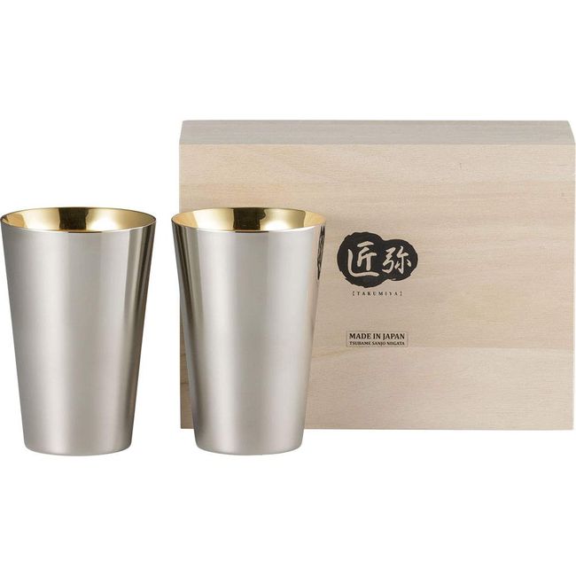 Wahei Freiz Tsubamesanjo TY-074 Stainless Steel Tumbler, 13.8 fl oz (390 ml), 2 Pieces, Gold Plated, Double Layer Construction, Heat Retention, Cold Retention, Takumiya