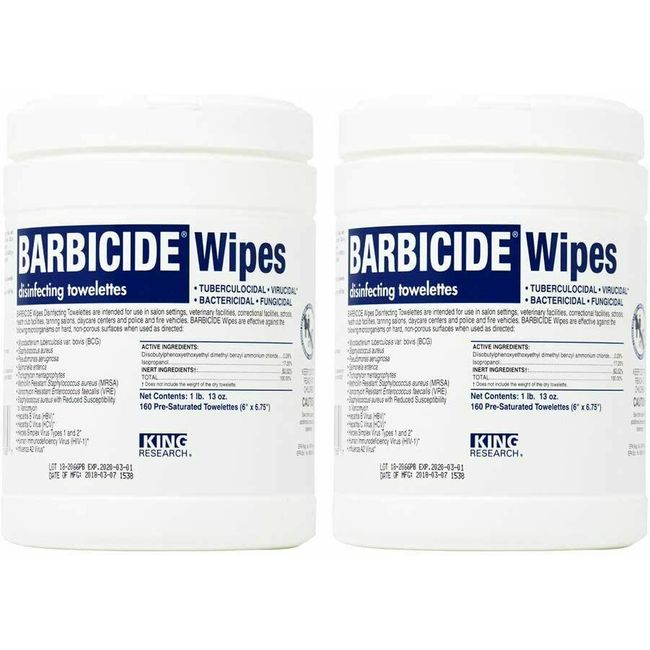 BARBICIDE CLEANING TOWELETTES WIPES STATEBOARD 160 PC - 2 TUBS