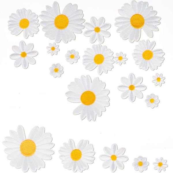 Rayong Daisy Flower Iron on Patches for Clothing 30pcs Sew on Patches Embroidered Patch Applique Patches for Jackets, Hats, Backpacks, Jeans, DIY Accessories (Daisy Flower Iron on Patches)