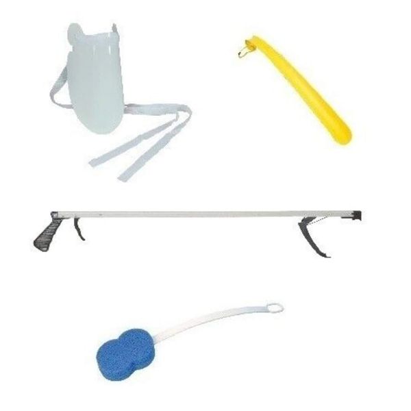 Easy Reach KIT - Includes 26" Grabber, Sock Puller, Shoe Horn & Bath Sponge. Ideal for Hip Replacement Recovery.