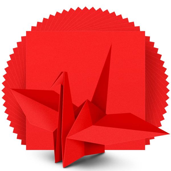 IOOLEEM Origami Paper, 200 Sheets, Red Origami Paper, 6 Inch Square, Double Sided Colored paper.