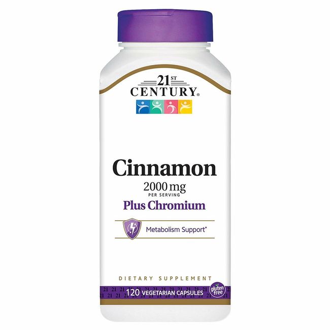 21st Century Cinnamon Plus Chromium Vegetarian Capsules, 120 Count -Exp 02-2026