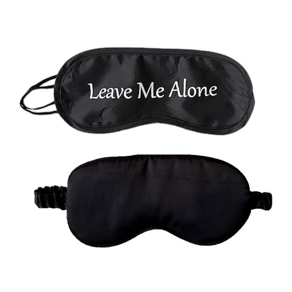 Set Of 2 Black Sleep Masks Night Cover Eye Silk Satin Unisex Leave Me Alone