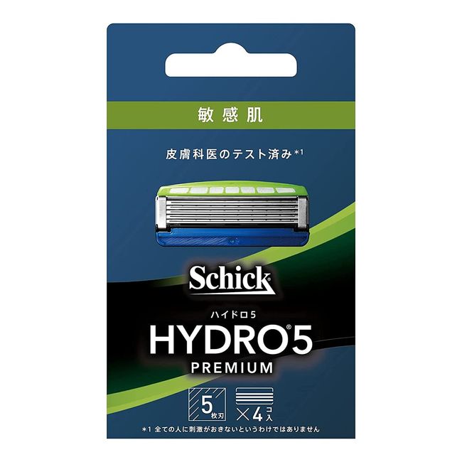 Hydro Schick Hydro5 Premium Sensitive Skin Replacement Blades (4 Pieces), Skin Guard Included, 5 Blades, Blue