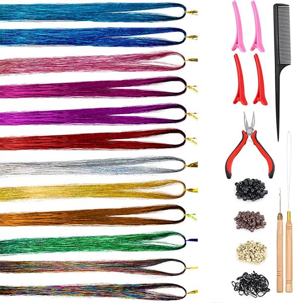 LIMEOW Haarsträhnen zum Einklipsen，Hair Tinsel，Tinsel Hair Extensions Haar Lametta Glitzer Strähnen Haare für Weihnachten Neujahr Halloween Party Zubehör（ 16 Farben Glitzersträhnen）