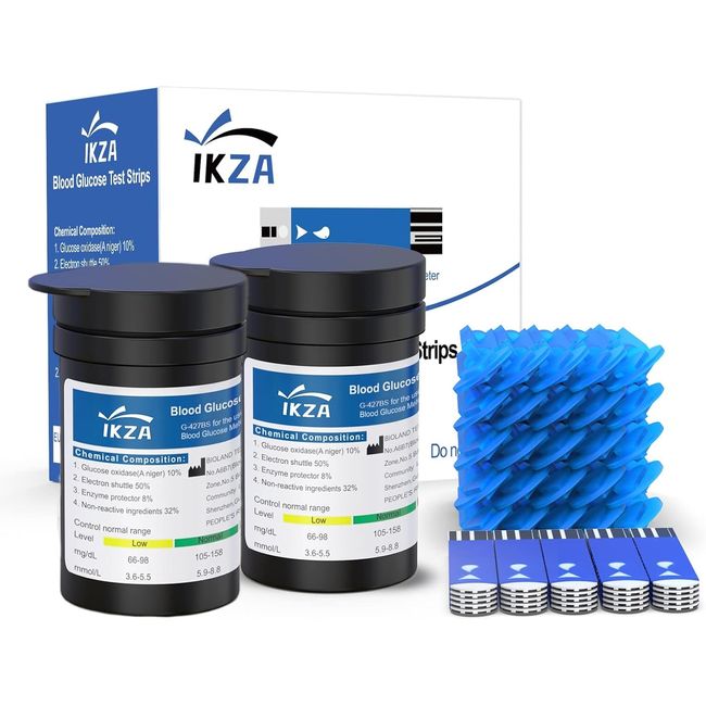 IKZA_ Blood Glucose Monitor Kit: 100 x Blood Glucometer Test Strips, 100 x Lancets, 1 x Test Strip User Guide. Applicable to G-427B/ G-425-3S