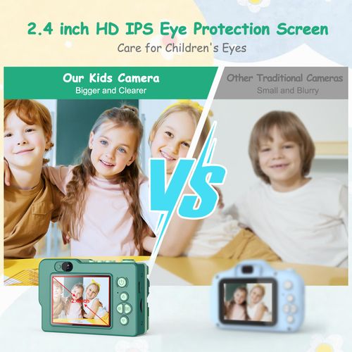 Waayu Kids Camera, 1080P HD Digital Video Selfie Camera for Boys and Girls, Christmas Birthday Toy Gifts for 3 4 5 6 7 8 Years Old, Toddler Camera with 2.4 inch Screen-32GB SD Card-Dual Camera