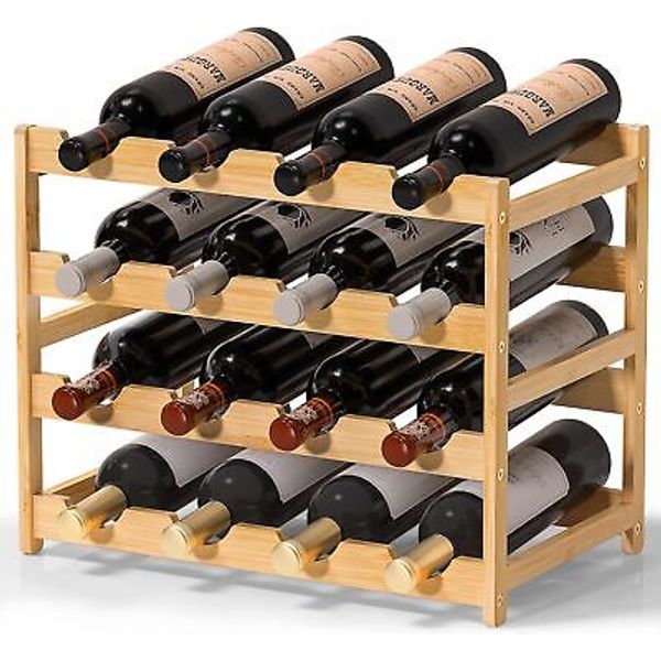 Ruichang Wine Rack Sturdy Countertop - Bamboo Bottle Holder Natural