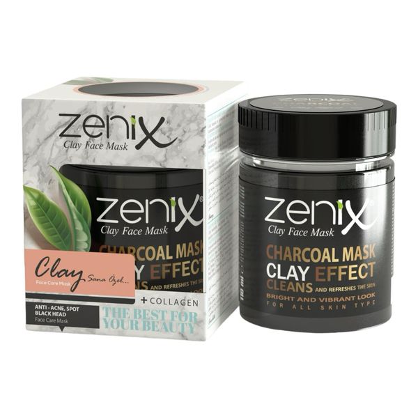 Zenix Clay Face Mask Charcoal 190gr | Gesichtsmaske mit Tonerde | Gesichtskur mit Kohlemineral | Gesichtspflege für Männer & Frauen - gegen Pickel, Mitesser und Unreinheiten | Kil Maskesi