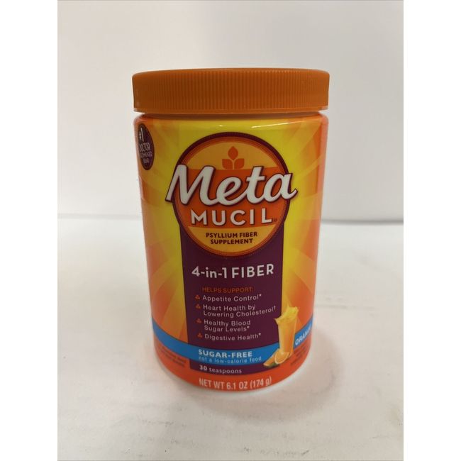 META MUCIL 4-IN-1 FIBER - SUGAR FREE - 30 TEASPOONS - ORANGE FLAVOR - EXP. 5/25