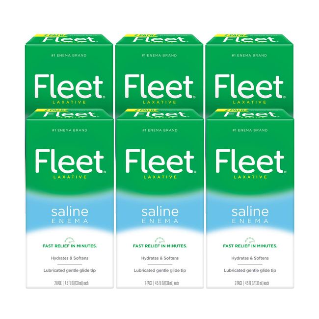 Fleet Laxative Saline Enema for Adult Constipation, 4.5 Fl Oz, 2 Bottles, Pack of 6