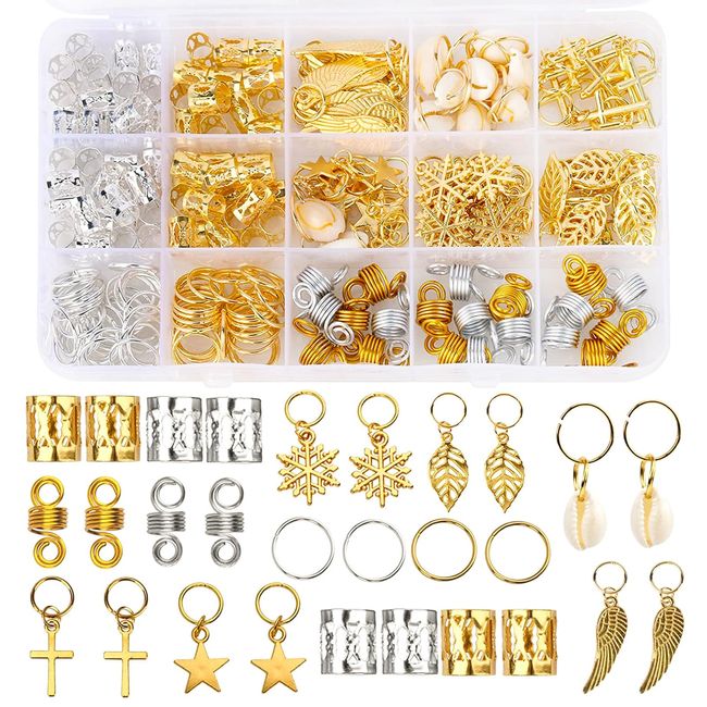 Braids Perlen Haarschmuck 200 Stück Dreadlocks Gold Braids Beads Hair Accessories Ringe Aluminium Haarspule Jewellery Hair Clips Hair Braid Rings für Zöpfe, Haarverlängerungen, Dreadlocks Dekoration