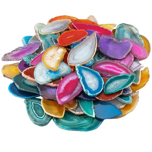 KYEYGWO 10 Pcs Polished Agate Geode Slices Stone for Home Decoration, Irregular Healing Crystals for Jewelry Making, Place Cards for Weddings