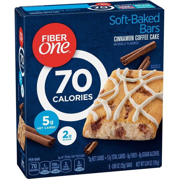 Fiber One 90 Calorie Soft-Baked Bar, Cinnamon Coffee Cake, 6 Fiber Bars, 5.34 oz