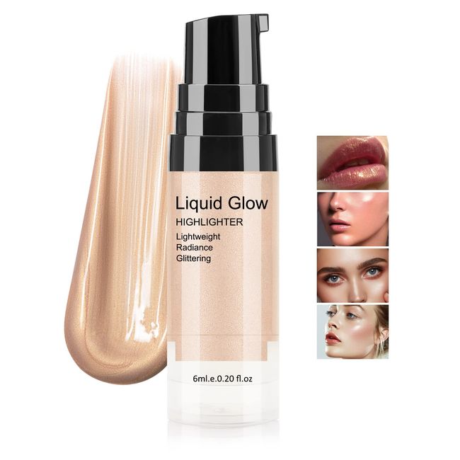 Boobeen Liquid Highlighter - Shine Shimmer Makeup Bronzer Smooth Glow Illuminator Drops Liquid Highlighter Nude Glow Glitter Illuminizing Contour for Face & Body, for Radiant Skin