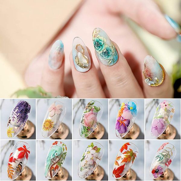 10 Stickers, 19.7 inches (50 cm), Bird, Autumn, Maple Leaves, Colorful, Nail Foil, Transparent, Nail Decor, Sticker, Nail Art, Foil