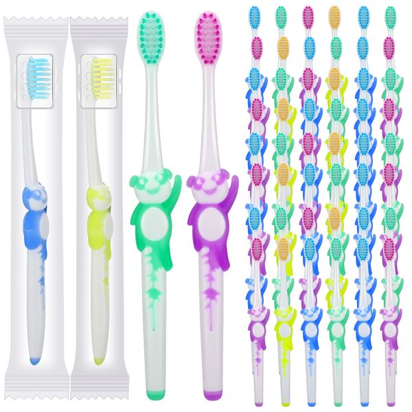 Toothbrush for Kids Individually Wrapped Soft Disposable Toothbrush Bulk Panda Manual Toothbrushes Travel Childrens Toothbrush with Bristle and Rubber Handle for School Daycare Oral Hygiene (300 Pcs)
