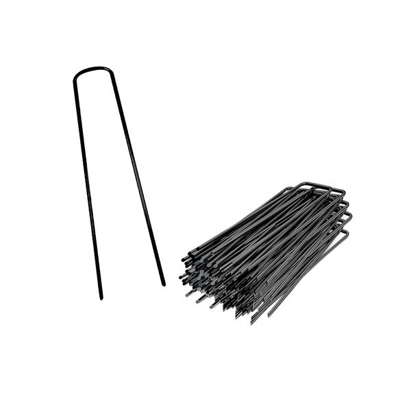 Garden Pegs Stakes for Netting Control Membrane Securing Lawn U-Shaped Nail Pins Tent Pegs Metal for Artifical Grass, Black paint. (10)