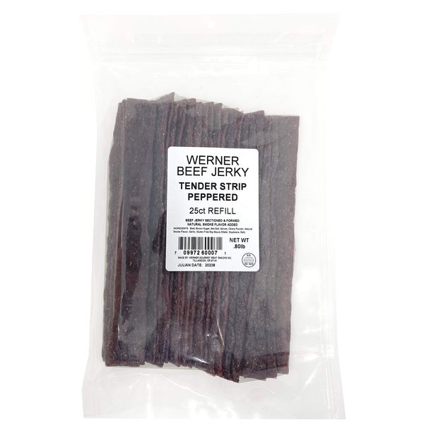 Werner Tender Strips Peppered Beef Jerky - Pack of 25 Jerky Strips - Made in the USA