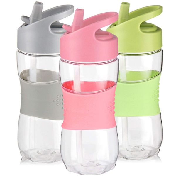 Sivaphe Kids Water Bottle with Straw 12 OZ BPA-Free Tritan Plastic Little Girls Small Clear Drinking Bottle for School Time Pink