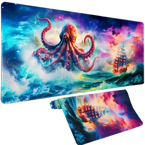 Vimorco Large Gaming Mouse Pad, Large Desk Pad Big Computer Mat Mousepad, Desk Mat Laptop Keyboard Mouse Mat for Game/Office/Home/Work 31.2x15.6 in, Octopus Monster Sailing Adventure