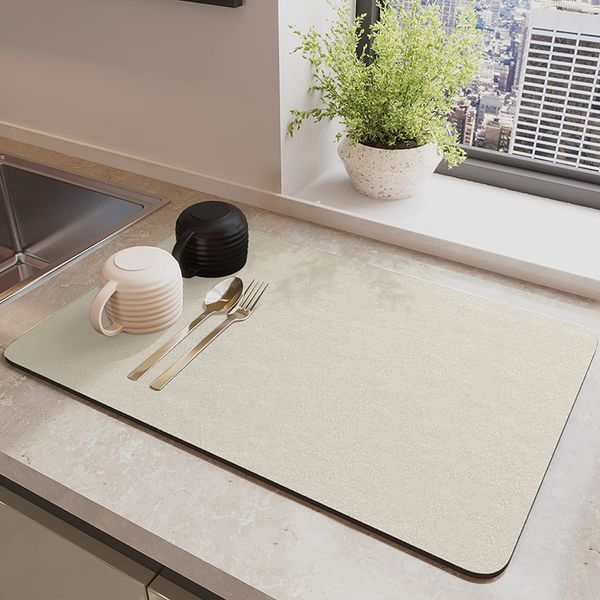 Drying Mat, Kitchen, Quick Drying, Antibacterial, Anti-slip, Absorbent Mat, Dish Drying Mat, Dish Place, Drying Mat, Insulation Mat, Sink Mat, Washable, Easy to Clean, Roll Up Storage (Beige/15.7 x