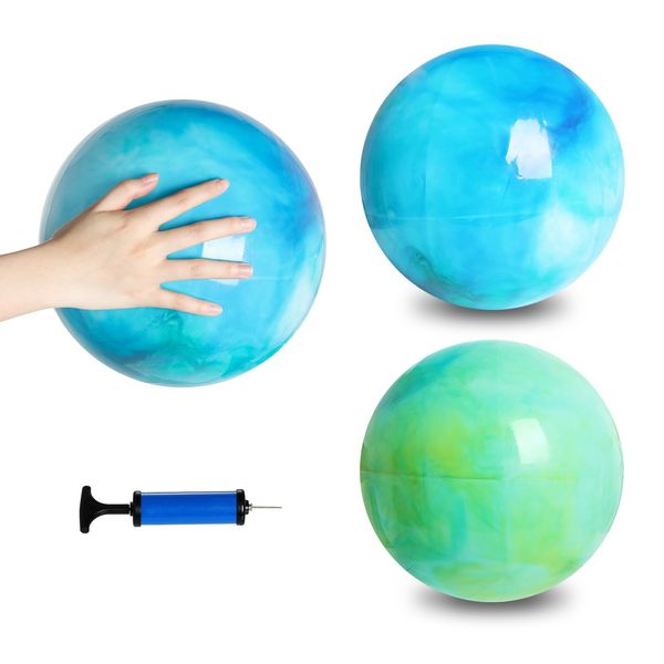 baotongle 2pcs 15 inches Marbleized Bouncy Balls Bouncing Balls with Pump for Pet Outdoor School Water(15inches, Blue and Green)